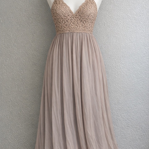 Miss Avenue Dresses & Skirts - Miss Avenue Lace Bodice Formal Gown • Mauve/Taupe • Size Small • V‑Neck Chiffon